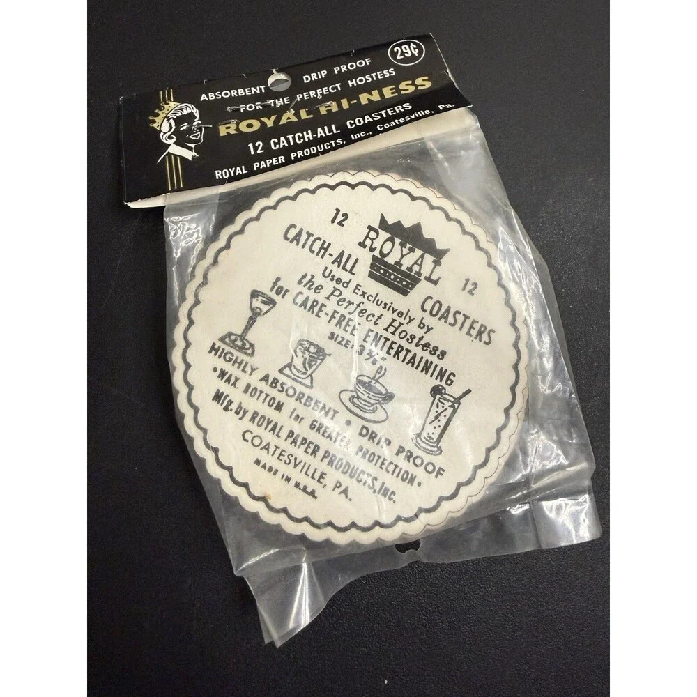 Vintage Paper Coasters Graphic Design Royal Catch-All Absorbent Lot of 12 NIP